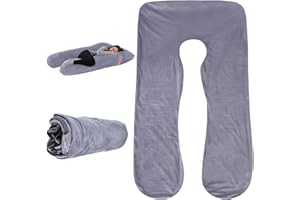 TOATELU Funda de almohada de embarazo, en forma de U, cojín corporal extraíble, funda de repuesto para adultos, almohada de lactancia, lavable a máquina, 140 x 80 cm (gris)