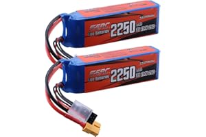 Sunpadow 3S 11.1V Lipo Battery 25C 2250mAh with XT60 Plug for RC Airplane Quadcopter Helicopter Drone FPV Racing Model Hobby (2 unidades)