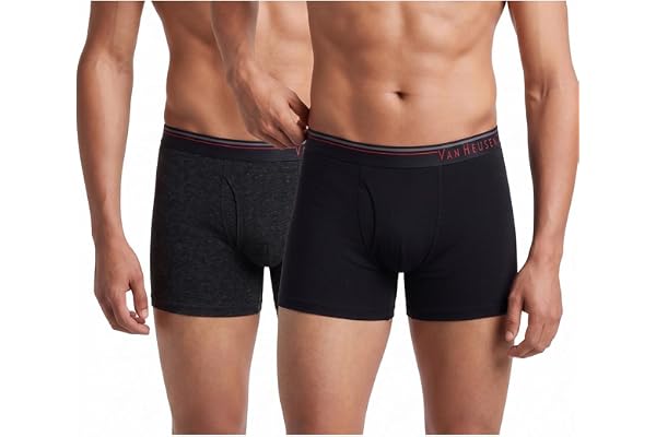 Van Heusen Men’s Cotton Boxer Briefs Pack of 2 | Long Trunk | No ride-up | Super Combed Cotton for softness | Open Front Fly