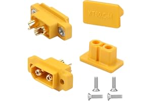 QIANRENON XT60 Male Solder Connector Fixed Mount Plug Gold Plated XT60 Male Panel Mount soldering Adapter XT60E-M 35A 12AWG, with Dust Cap, for Model Airplane RC LiPo Batterie Drone RC Car, 2Pcs