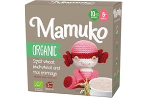 Mamuko Organic Baby Porridge - Healthy Mix of Spelt, Buckwheat & Rice, High in Fiber, No Added Sugar, 12 Servings