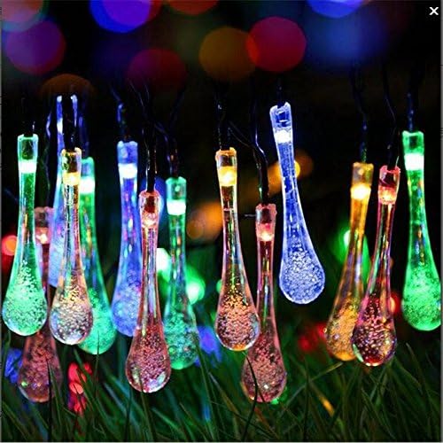 Stoog 6M 30LED Solar Water Drops Gardens Homes Patio Lawn Wedding Halloween Christmas Party and Holiday Courtyard Decorations Waterproof Decor (Colorful)