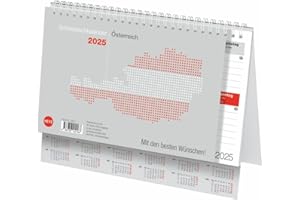 Schreibtischkalender Österreich klein 2025: Tischkalender zum Aufstellen. Klappkalender mit österreichischen Feiertagen und Schulferien. 24 x 18 cm. (Bürokalender Heye)