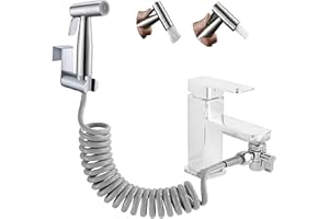 ABSOK Pulverizador de bidé de mano, 2 Modos Rociador de bidé de acero inoxidable con desviador de ducha de 2 vías, flexo de ducha de 150 cm y soporte de ducha