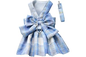 PAWSTRIP Hunde-Kleid, Hundegeschirr-Kleid mit Leine, bequem, für Welpen, Mädchen, große Schleife, Rock, für Hunde und Katzen, mit D-Ring, Weste, Haustierkleidung für kleine, mittelgroße und große Hunde