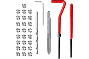 Mesee Kit di 30 Pezzi Riparazione della Filettatura M5, Set di Riparazione con Punta Elicoidale, Tap Filettato, Chiave, Inserti Filettati in Acciaio Inossidabile per Riparazione Filetti Danneggiati