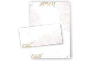 ZARTBESAITET.COM SCHÖNE PRODUKTE AUS PAPIER Papier à lettre motif fougère dorée Format A4 I Set de papier à lettre/enveloppes