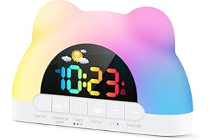 Azyh Reloj Despertador para Niños, Reloj Digital con Luz Nocturna de 11 Colores con Sol y Luna, Regalos para Niños y Niñas,Reloj para Dormitorio,Escritorio, Función Snooze, 2 Alarma (con Cable USB)