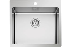 EVHOC Lavello Sopratop DEUS S, 1 Vasca per Cucina, Lavandino in Acciaio Inox Vasca Unica con Finitura Satinata, Fascia Forata per Miscelatore, Made in Italy, 55x51 cm
