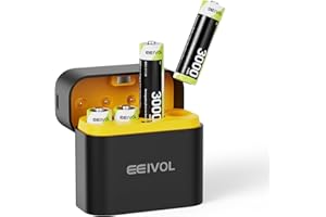 GREENOE Wiederaufladbare Lithium Akkus AA 4-Pack mit Ladegerät, 3000mWh Hohe Kapazität 1.5V AA Batterien, Lang anhaltende wiederaufladbare AA Li-ion Batterie mit Integrierter Charing Aufbewahrungsbox