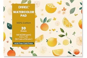 DHAIQC Lot de 30 feuilles de papier aquarelle 12,7 x 17,8 cm Carnet Aquarelle - Encollé, 300g coton - Pressé à froid - Bloc à dessin - Cahier Aquarelle