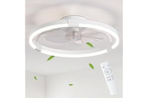 IZOWE Ventilador Techo con Remoto Silencioso 50cm, Moderno Ventiladores de Techo con Luz Reversible 6 Velocidades Viento, LED Regulable 3 Colores, Temporizador Memoria Intelligente , para Cocina Dormitorio