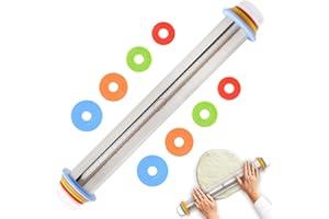 MsTeco Mattarello, Mattarello Acciaio Inox Mattarello con Spessori Regolabili Mattarello Cucina Antiaderente Accessori da Forno per Pasta, Fondente, Torte, Torte, Biscotti