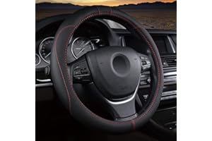 LOVEAUTO OFZVEO Cubierta del Volante Fundas para Volante de Cuero Universal 37-38cm / 15" Antideslizante Transpirable Durable (Negro)