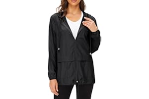 PONCEAU Ladies Waterproof Raincoat Windbreaker Thin Hooded Bicycle Rain Jackets Wind Jacket Packable Travel Active Outdoor