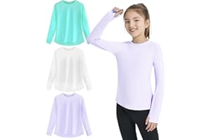 EXARUS Camicie a maniche lunghe per ragazze Athletic Quick Dry Top Performance Tees UPF 50+ con tasche fori per i pollici allenamento adolescenti