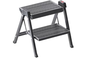 Hailo Stepfix 4410001 - Scala pieghevole a 2 livelli, colore: grigio ardesia, compatta e sicura, portata fino a 150 kg, stabile e facilmente pieghevole