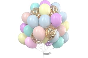 PartyWoo Ballon Pastel, 60 pcs 12" Ballon Rose Pastel, Ballon Jaune Pastel, Ballon Bleu Pastel, Ballon Pastel Vert, Ballon Lavande, Decoration Anniversaire Licorne, Deco Pastel Mariage 710654830747