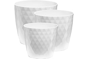 Home Garden Ornaments Plant Pots Indoor, Indoor Plant Pot - Set of 3 Flower Pots with Glossy Crystal Surface (14cm, 16cm, 18cm, Colour: White)