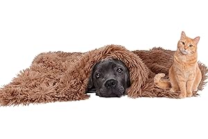 crazy bean Couverture en Peluche pour Chien Chat Animaux Plaid Polaire pour Canape Grande Taille Tapis Chaude Doux et Comfortable Couvertures Anti Pipi Lavable, Brun Clair, M (80X55cm)