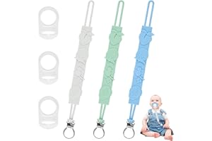 above zero Catenella Portaciuccio in Silicone, 3 Pezzi Catenella Ciuccio Clips con 3 Ciuccio Clip Adattatore per Neonato, Morbide Clip Portaciuccio per Bambini e Bambine