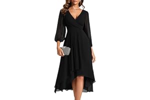 Ever-Pretty Robe de Soirée Femme A Line High Low Col V Manches Longues pour Mariage Chic EG01926-P