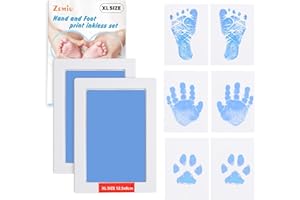 Zemiu XL Huellas Bebé Recién Nacido Tinta 2 Packs, Huellas Bebe Recien Nacido, Almohadillas de Tinta 100% Segura, Regalo de Bautizo-Azul