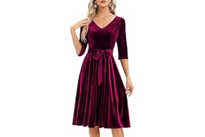 Bbonlinedress Rockabilly Kleider Damen 3/4 arm V-Ausschnitt Midi Langarm Festliche Kleider für Hochzeit Vintage Cocktailkleid