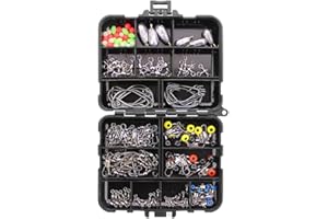 GudGmtoy 160pcs/box Fishing Accessories Kit, Including Jig Hooks, Fishing Sinker Weights, Different Fishing Swivels Snaps, Swivels Connector, Fishing Line Beads, Fishing Set with Tackle Box
