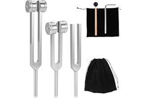 AIWMQYYF Diapasones para sanación, juego de tenedores de sintonización con martillo reflejo para curación, chakras, terapia de sonido, yoga, diapasón y martillo, juego de 128 256 y 512 Hz