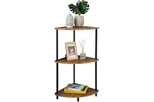 spot on dealz Corner Shelf Unit 3 Tier Corner Shelving Storage Shelves Small Bookshelf Free Standing (Walnut)