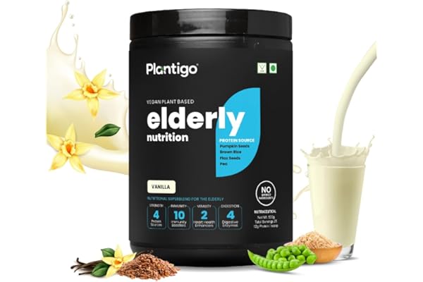 Plantigo Superior 51+ Plant Protein Powder for Senior Adults Elders, Old Men & Women No Sugar, 14 Calories Pea Protein, Oats Heart Health & Muscle Recovery, Protein (Vanilla - 500g)