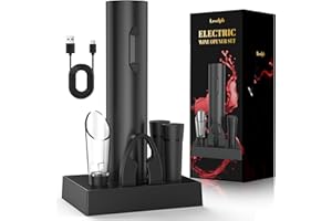 LESOLPH Tire bouchon electrique rechargeable, ouvre bouteille electrique idee cadeau anniversaire homme femme avec bec verseur aérateur, 2 bouchon vin vide air, coupe-fil et câble de chargement USB