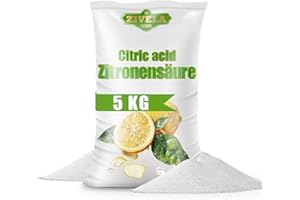 ZIVELA 5 kg d'acide citrique en poudre de qualité alimentaire | Remède maison pour la cuisine et la maison | 5000 g d'acide citrique 100 % pur | Acide citrique E330 (1 x 5 kg)