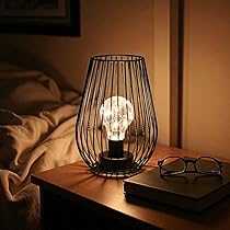TRIROCKS Set of 2 Metal Battery-Powered Table Lamp 17cm High Metal Cage Shape Wireless Lanterns with LED Edison Light Bulb for Patio Garden Wedding