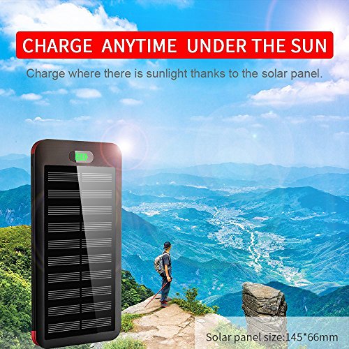 Batterie Externe 16000mAh Power Bank  VNOOKY Chargeur Solaire Portable avec Micro C  ble Int  gr   Port USB et 3 Entr  es  Lightning et Micro et Type 