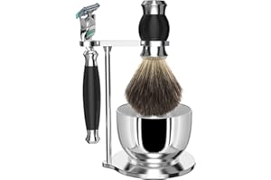GRUTTI Juego de maquinilla de afeitar, maquinilla de afeitar cromada y soporte de cepillo con cepillo de afeitar y mango de soporte para afeitadora compatible con Fusion 5 Regalo para hombres