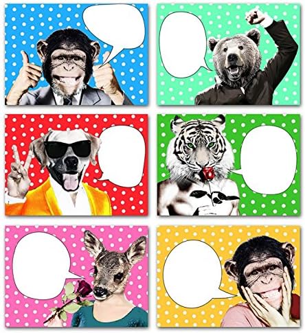 Animal Motifs with Speech Bubble Funny Write On Post Cards for Any Occasion Set of 6 – Birthday Card, Greetings Card, Thank You Cards, Postcards, Gift Cards, Birthday Party Invitations