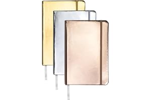 Samsill 3 Pack Hardcover Writing Notebook, Metallic Journal Gift Set Includes 1 Silver, Gold, and Rose Gold Journal, Classic 5.25" x 8.25" Lined Journal