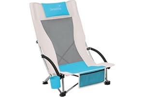 Skandika Chaise de Plage Pliante Beach | Chaise de Plage Confortable avec Mesh Respirant, Porte-Boisson, Basse, Facile à Transporter, Max. 136 kg | Chaise de Camping Pliable, Chaise Longue