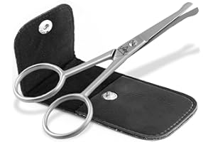 InstrumenteNrw Ciseaux à moustache et barbe avec lame tranchante - Acier inoxydable - pour les hommes pour entretenir leur barbe 10,5 cm avec étui