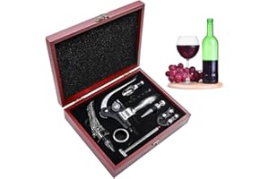 SumDirect Korkenzieher, Weinöffner-Set, Manueller Wein Öffner Kit, Zink-Legierung Griff Korkenzieher,Deluxe Weinöffner Zubehör mit 9 Teilen, Elegantes Design-Set mit Dunklem Kirschholz Kasten
