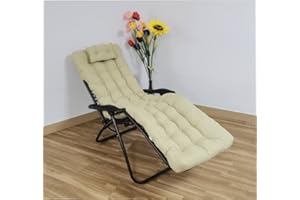 REINO MANSIDI Cojín Tumbona 180x55x6cm Reclinable con Almohada Reposacabeza, Colores Lisos. Colchoneta Tumbona Exterior con Relleno de Fibra Hueca. (Beige)