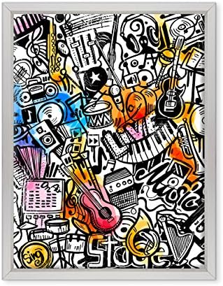 Picture on canvas – FRAMED – READY TO HANG – Jazz Soul Music Blues Rock – Illustration Graffiti – Street Art 30 x 40 cm B - Colore Bianco Moderno