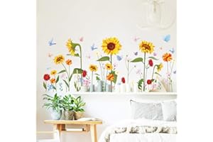 Runtoo Calcomanías de pared con diseño de girasol, mariposas, flores, para dormitorio, sala de estar, guardería, decoración de pared