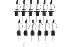 XESPIS Metal Pour, 12 Pezzi Metal Pour Barman, Dosatore Cocktail, Versatori in Acciaio Inox con Tappi Antipolvere e Spazzola per la Pulizia, Tappo Dosatore Olio, Kit Barman, per Feste e Bar