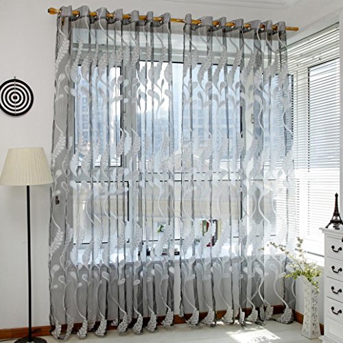 Turkey 1 Pc Wheat Flower Transparent Sheer Curtains Tulle Window Treatment Voile Drape Valance 1 Panel Fabric for Living Room Bedroom Home Decor, 100 x 200cm, Gray / Coffee / Red / White (Gray)