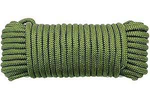HXIU 64FT(20M)Nylon Rope Nylon Cord Washing Line Rope，Black Rope Solid Nylon Line, Black Flagline String Cord, All Purpose Tie-Down Ropes for Camping Outdoor Garden (Green, 8MM)