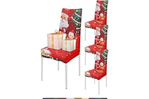 FIGOOO Coprisedie Natalizie con Schienale 4 Pezzi Xmas Coprisedia per Sala da Pranzo Spandex Fodera per Sedia da Cucina Coprisedia Decorativo Natalizio(Vecchio&Uomo di Neve,4pcs)