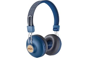 House of Marley Bluetooth Over-Ear Kopfhörer ohne Kabel 'Positive Vibration' mit integriertem Mikrofon - Kabellose Headphones / Dj Kopfhörer aus nachhaltigen Materialien - mit extra Kabel (Denim Blau)